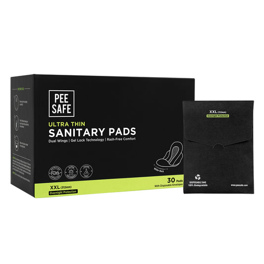Pee Safe Biodegradable Sanitary Pads - Overnight (Pack of 10) | 100%  Organic Cotton & Bamboo Pulp | Organic Sanitary Pads | Cotton Sanitary Pads  