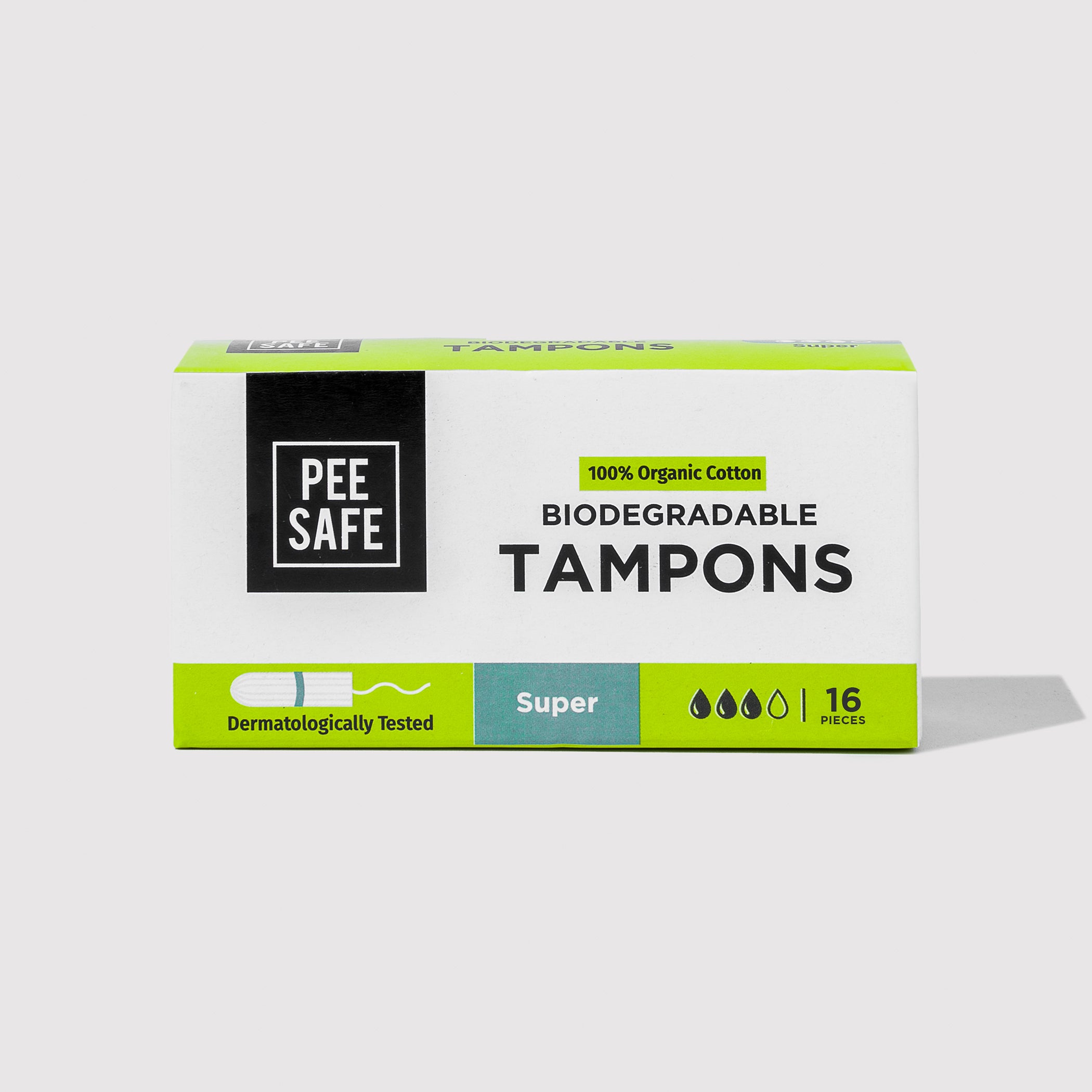 Pee Safe Biodegradable Tampons- Super (16 Tampons)