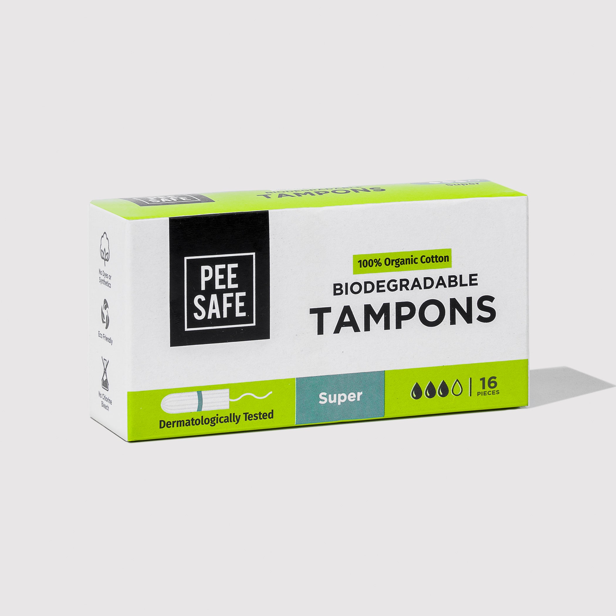 Pee Safe Biodegradable Tampons- Super (16 Tampons)