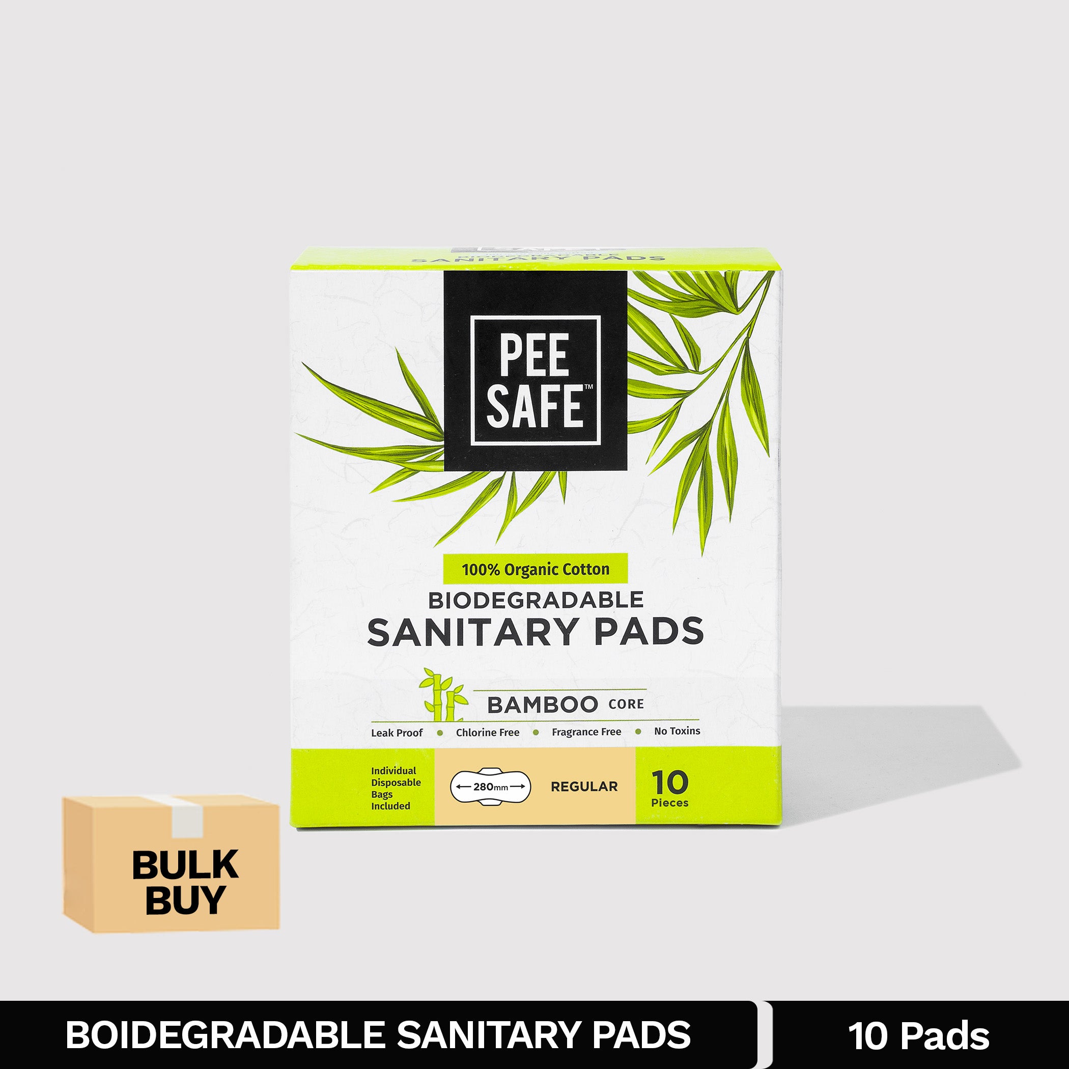 Pee Safe Biodegradable Sanitary Pads - Regular (Pack of 10) - BULK BUY