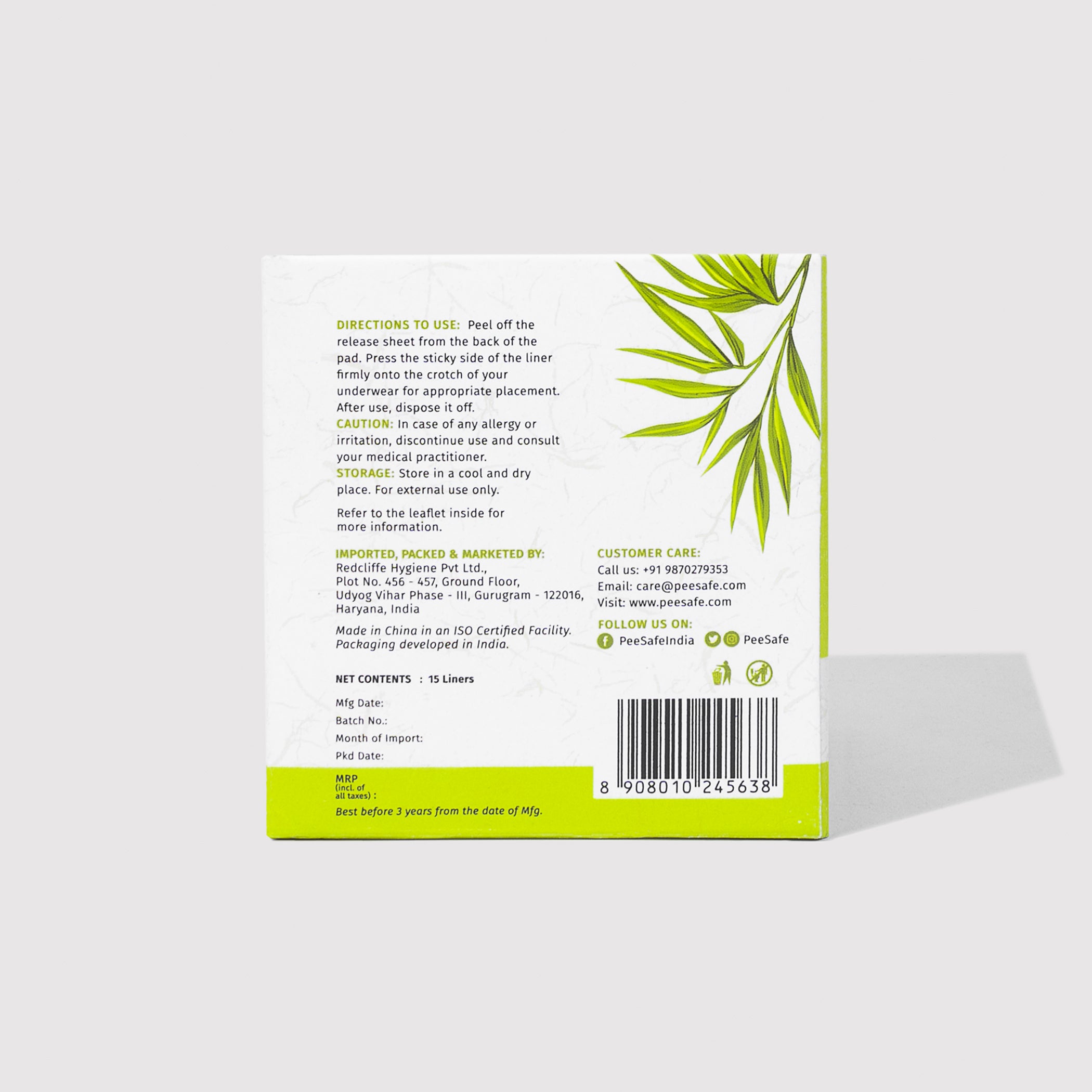 Pee Safe Biodegradable Panty Liners (15 Liners)