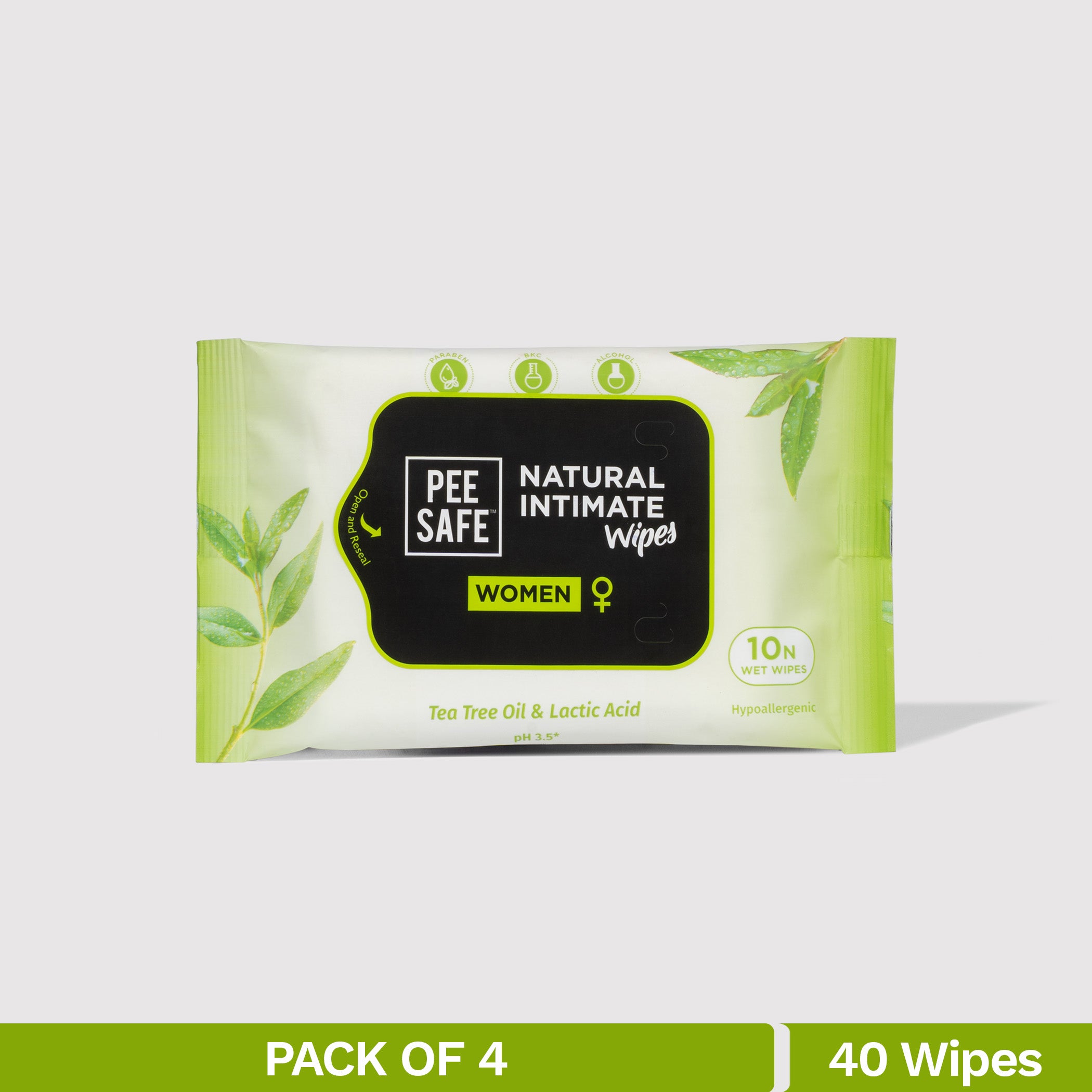 Pee Safe Natural Intimate Wipes For Women (40N) - BYOC