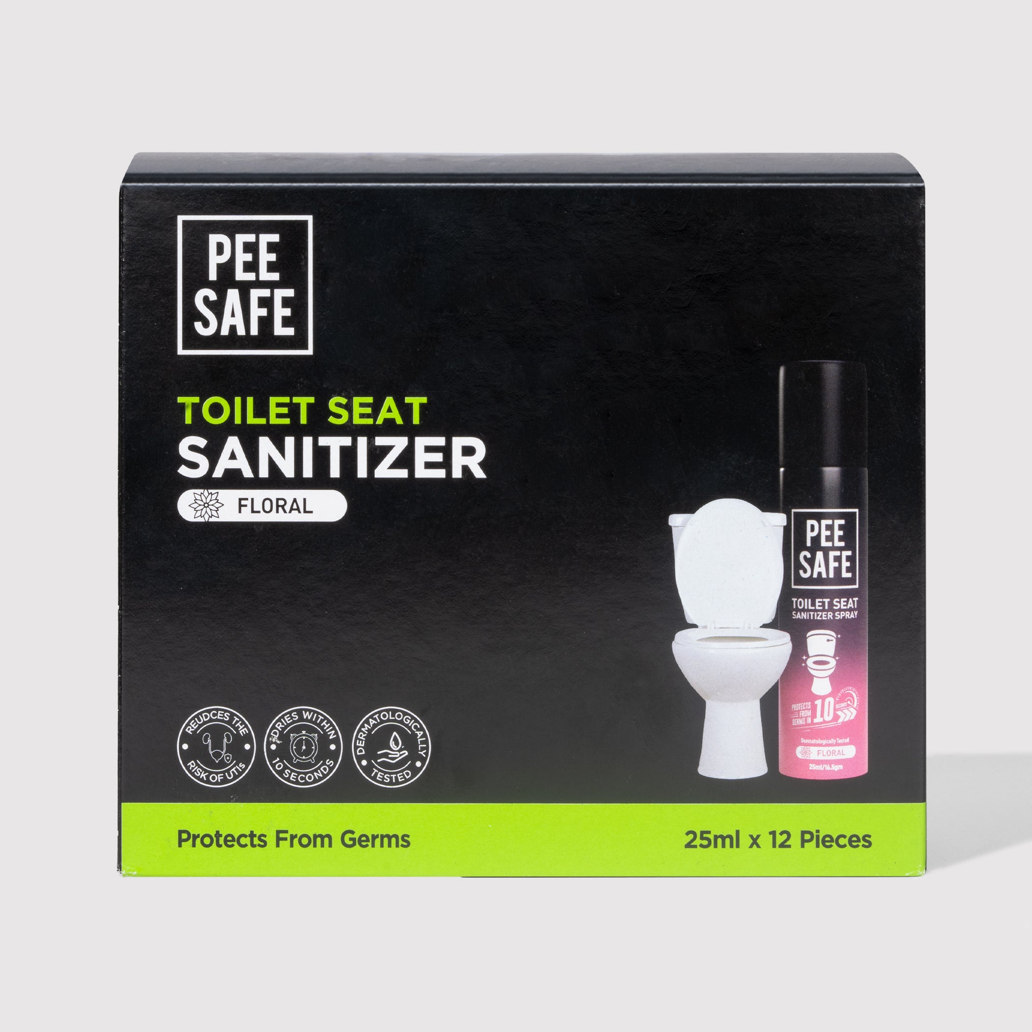 Pee Safe Mini Toilet Seat Sanitizer Spray (Floral) - 25 ML (Pack Of 12)