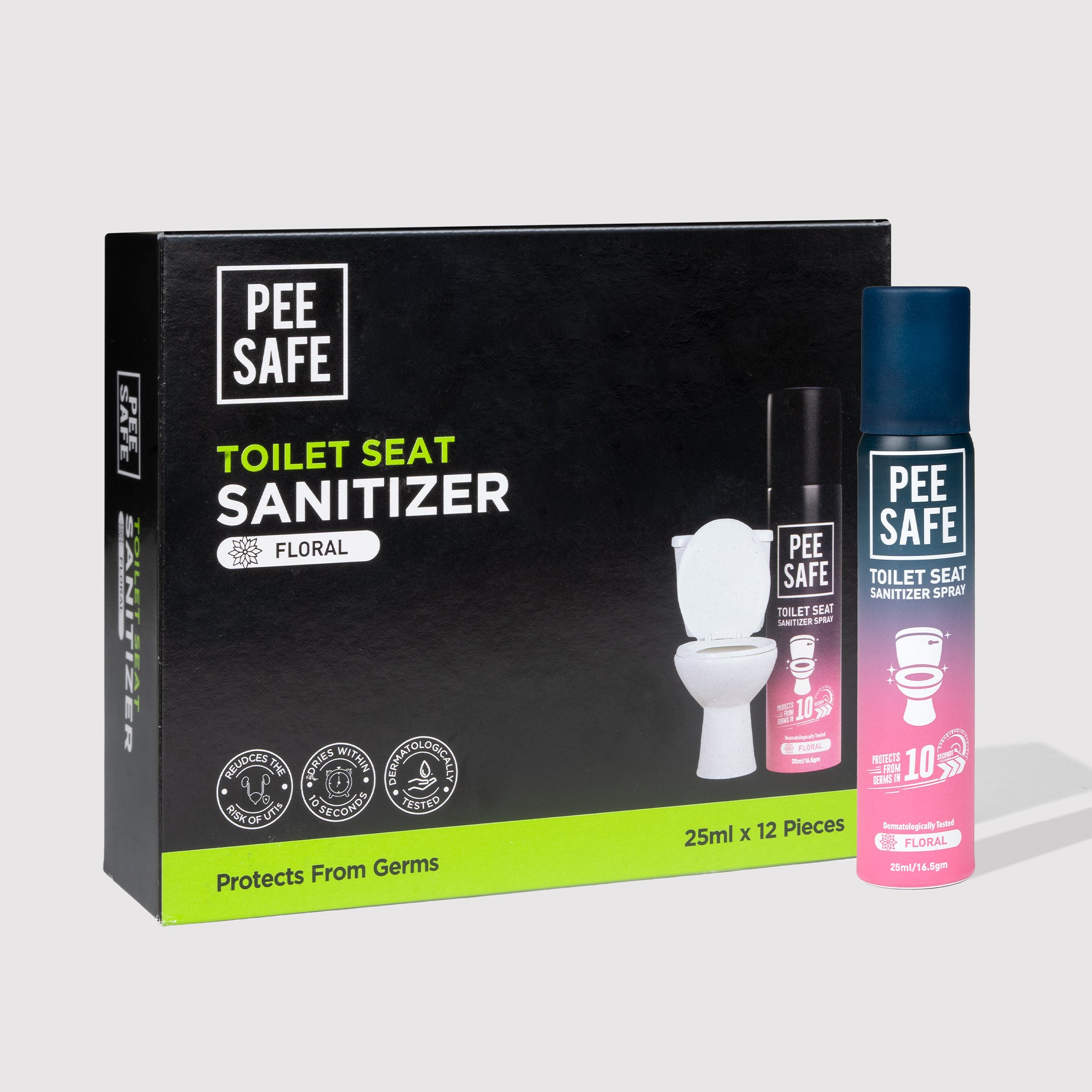 Pee Safe Mini Toilet Seat Sanitizer Spray (Floral) - 25 ML (Pack Of 12)