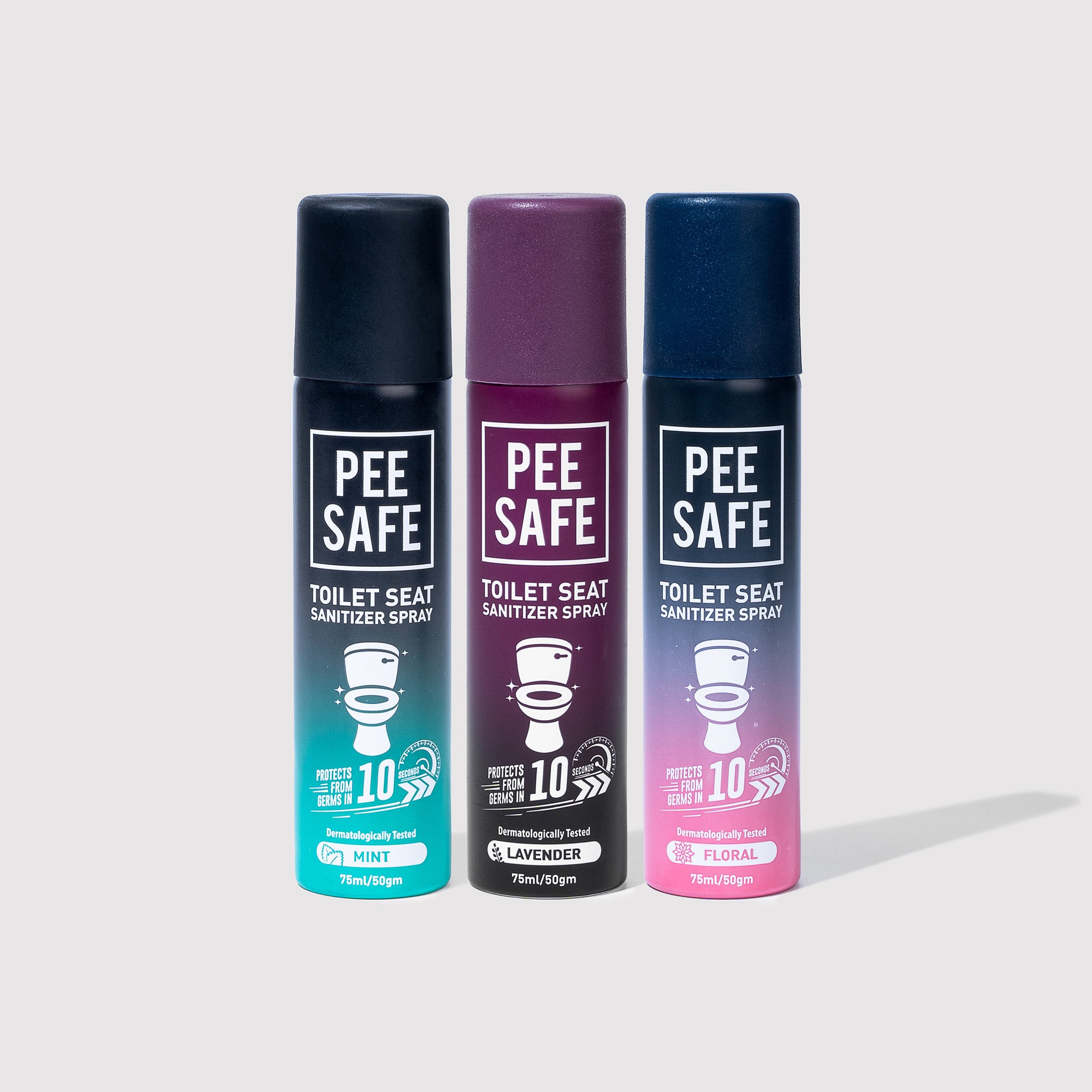 Pee Safe Toilet Seat Sanitizer Spray (Mint, Lavender & Floral) - 75 ML (Pack of 3)