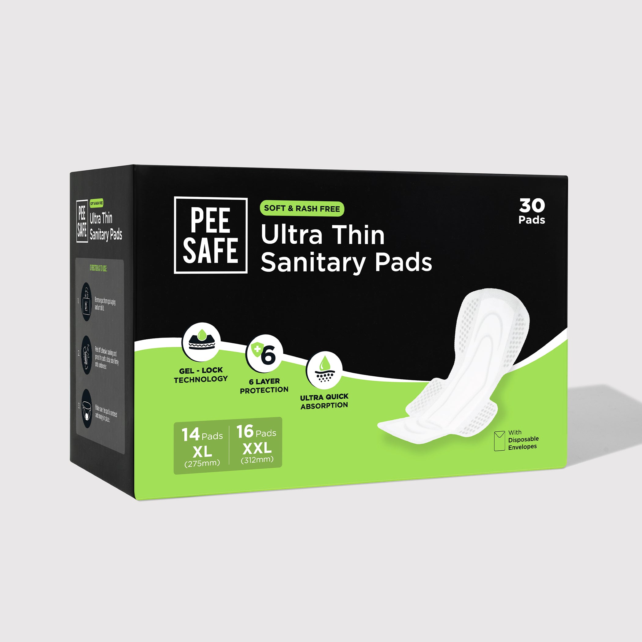 Pee Safe Ultra Thin Sanitary Pad (14 XL & 16 XXL) - Pack of 30