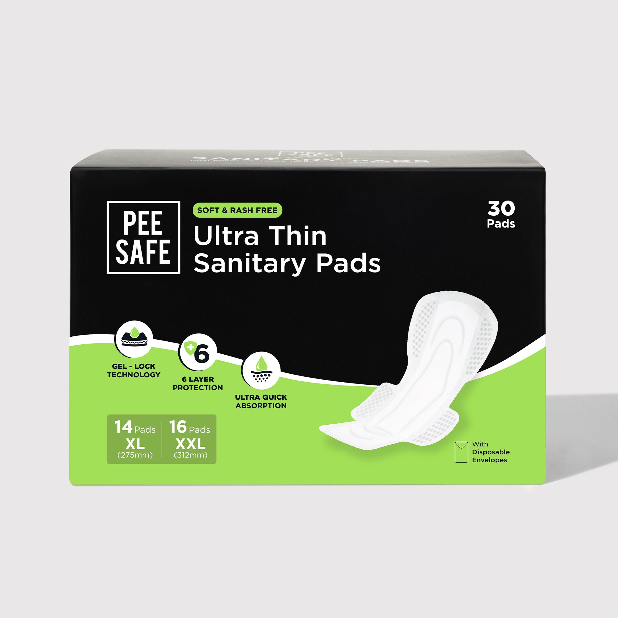 Pee Safe Ultra Thin Sanitary Pad (14 XL & 16 XXL) - Pack of 30